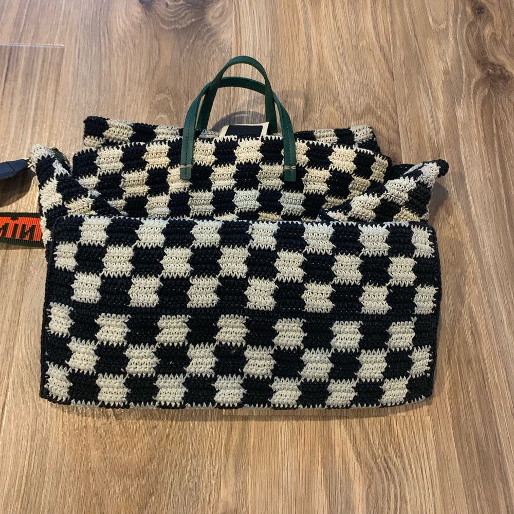 Clare V Black and Cream Checkered Tote - Picture 7 of 11